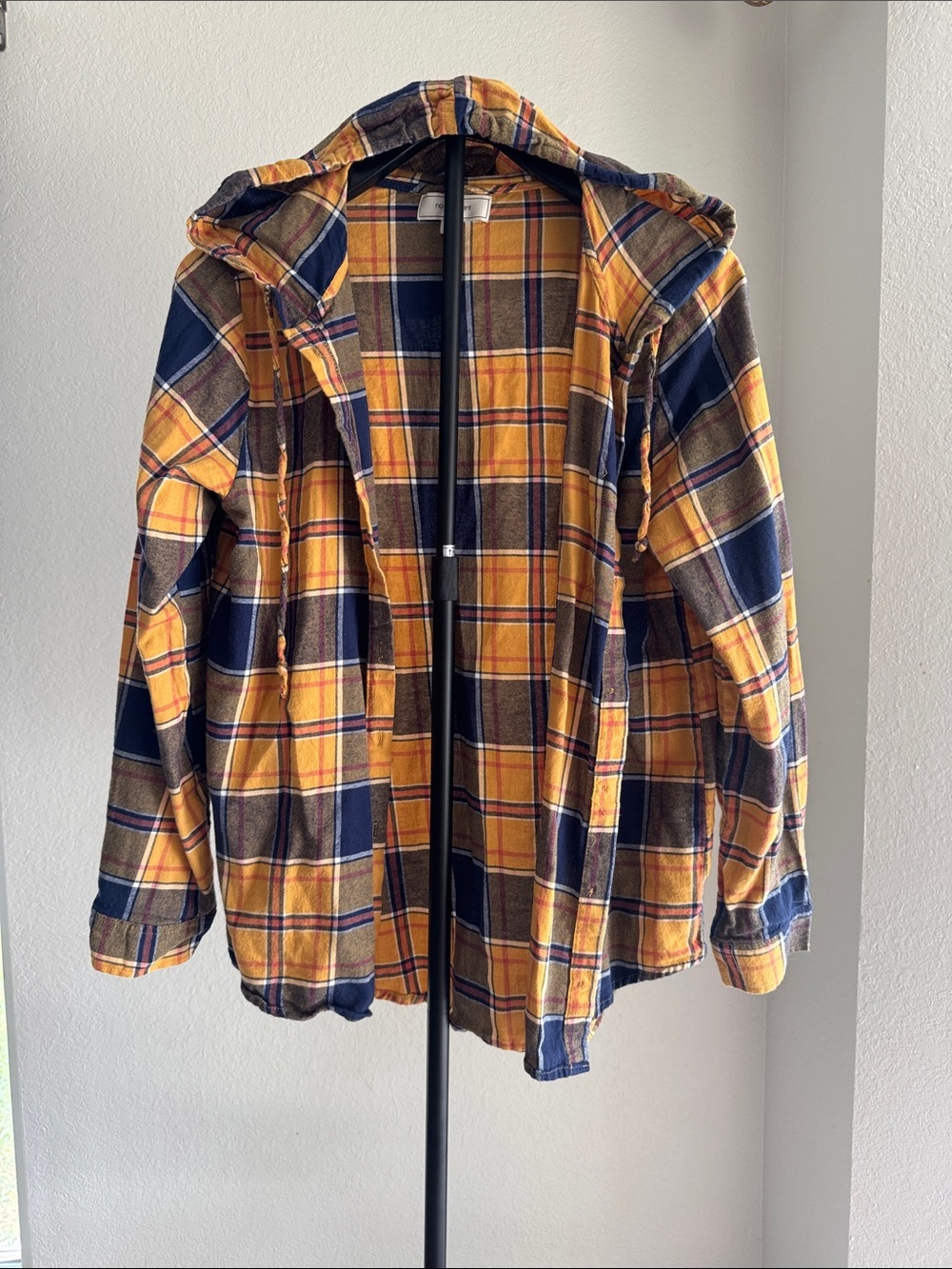 Women's Plaid Button-Down Shirt Jacket - Yellow & Navy